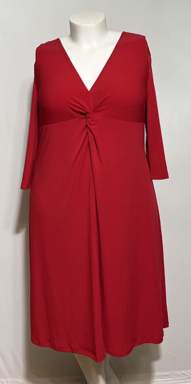 George Dress XXL 20 NWOT Red Twist Front 3/4 Sleeve Lined Bodice Plus Skater